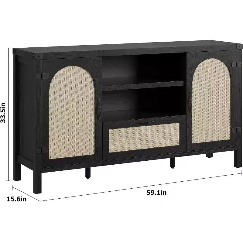 59 Mobile Buffet Credenza in Rattan con Cassetto, Mobile Bar Coloniale per Soggiorno e Cucina