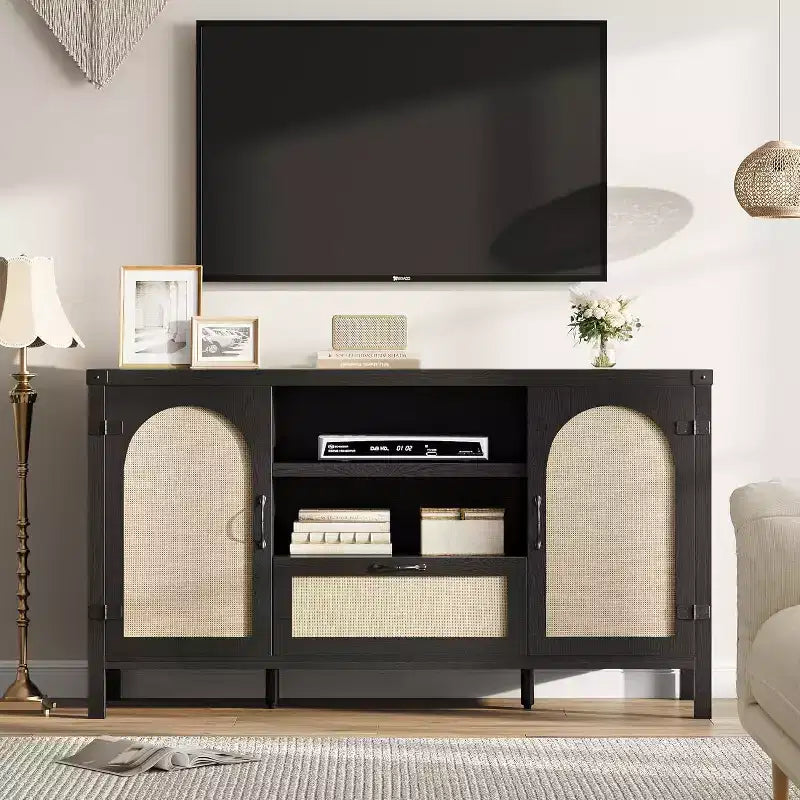 59 Mobile Buffet Credenza in Rattan con Cassetto, Mobile Bar Coloniale per Soggiorno e Cucina