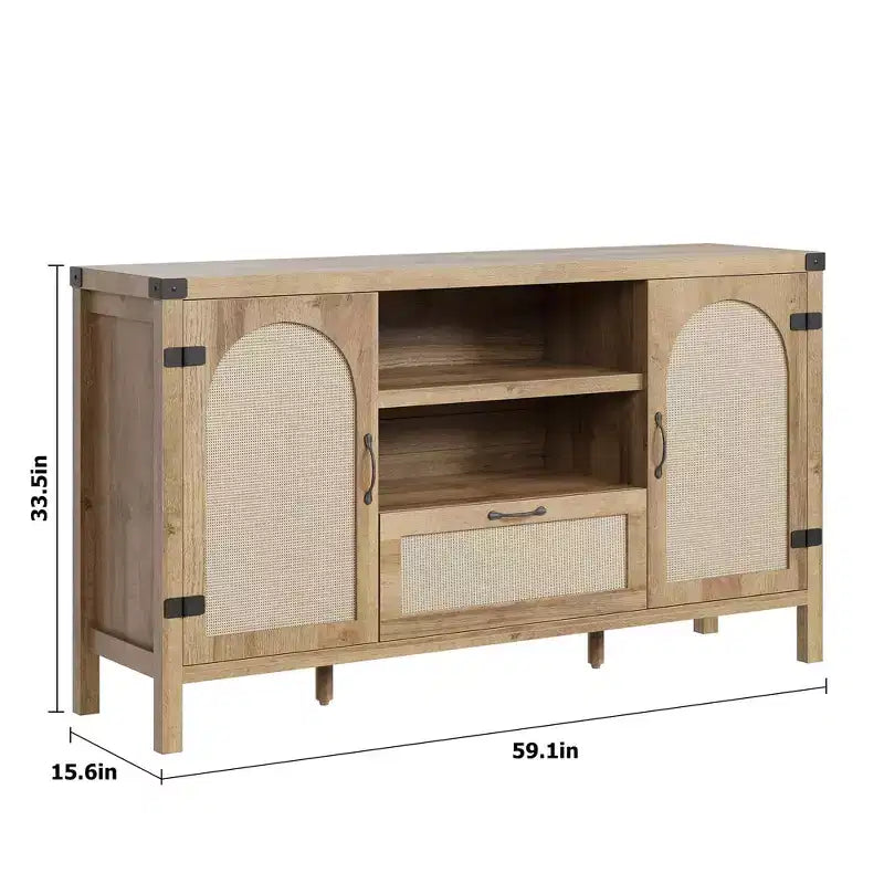 59 Mobile Buffet Credenza in Rattan con Cassetto, Mobile Bar Coloniale per Soggiorno e Cucina