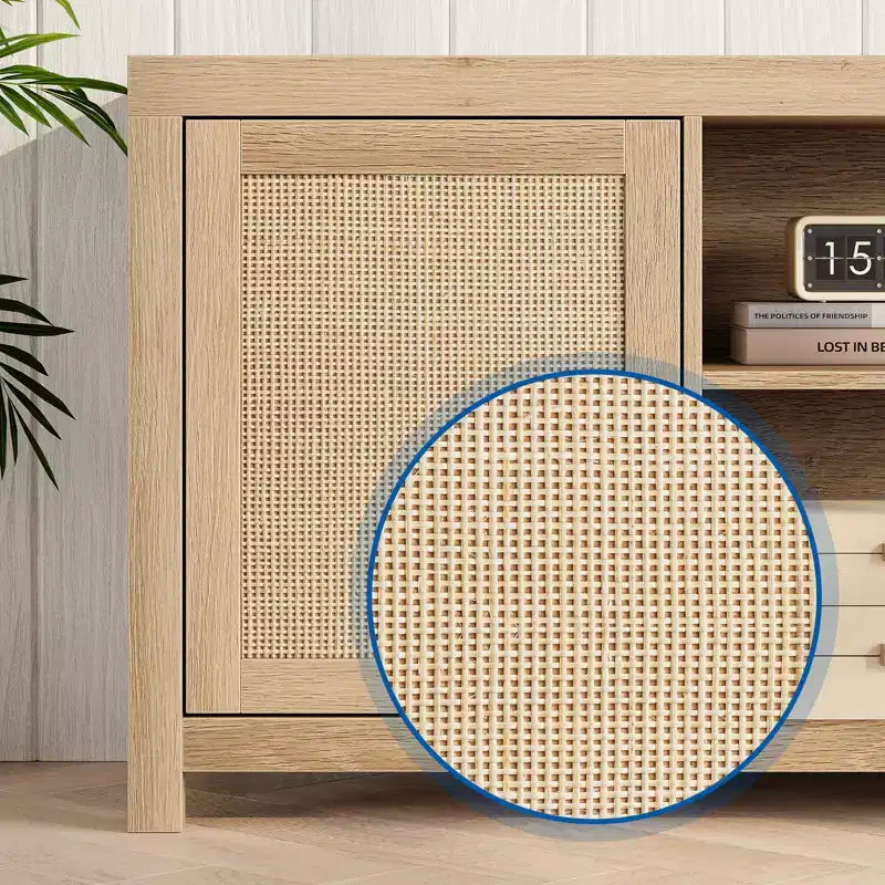 Mobile TV Boho con 2 ante in rattan per TV da 65–75 pollici, console multimediale da 58 o 66 pollici