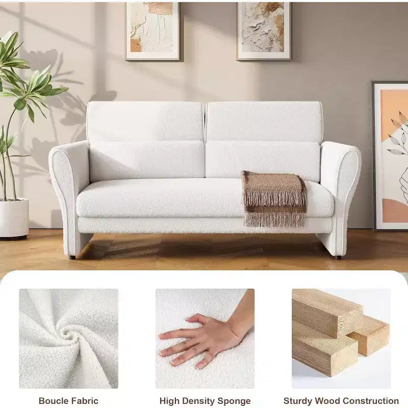 Divanetto moderno imbottito in Boucle da 57 pollici con cuscino lombare, divano a 2 posti con seduta profonda per piccoli spazi e appartamenti, beige