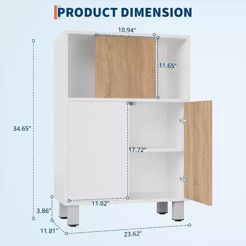 Mobile contenitore moderno in legno con ante scorrevoli e ripiani regolabili, Credenza da pavimento per bagno, soggiorno o piccoli spazi