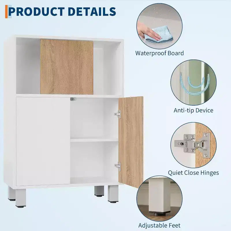Mobile contenitore moderno in legno con ante scorrevoli e ripiani regolabili, Credenza da pavimento per bagno, soggiorno o piccoli spazi