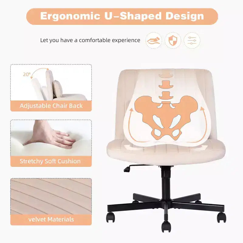 Sedia da ufficio girevole regolabile senza braccioli con gambe incrociate, in tessuto di velluto o lino, per ufficio, studio o monolocale