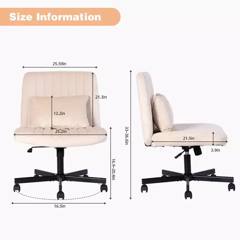 Sedia da ufficio girevole regolabile senza braccioli con gambe incrociate, in tessuto di velluto o lino, per ufficio, studio o monolocale