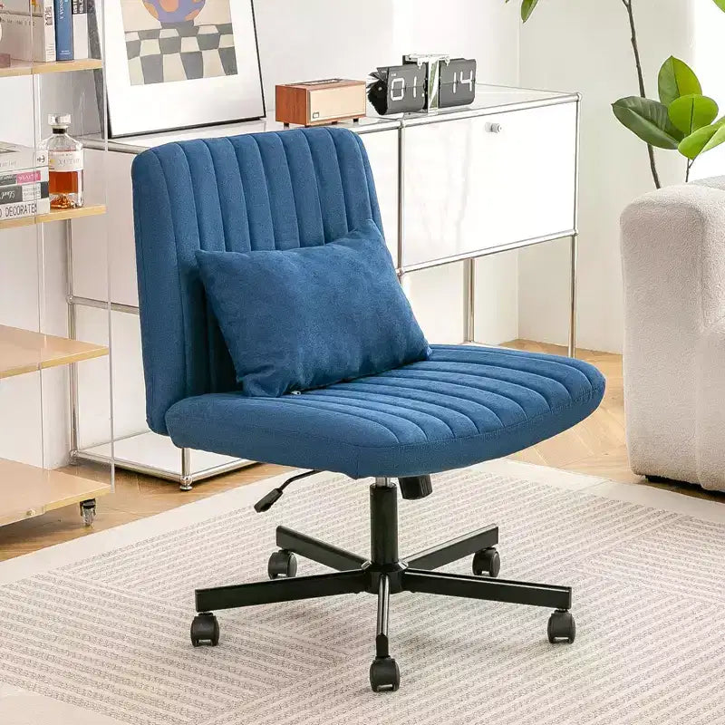 Sedia da ufficio girevole regolabile senza braccioli con gambe incrociate, in tessuto di velluto o lino, per ufficio, studio o monolocale