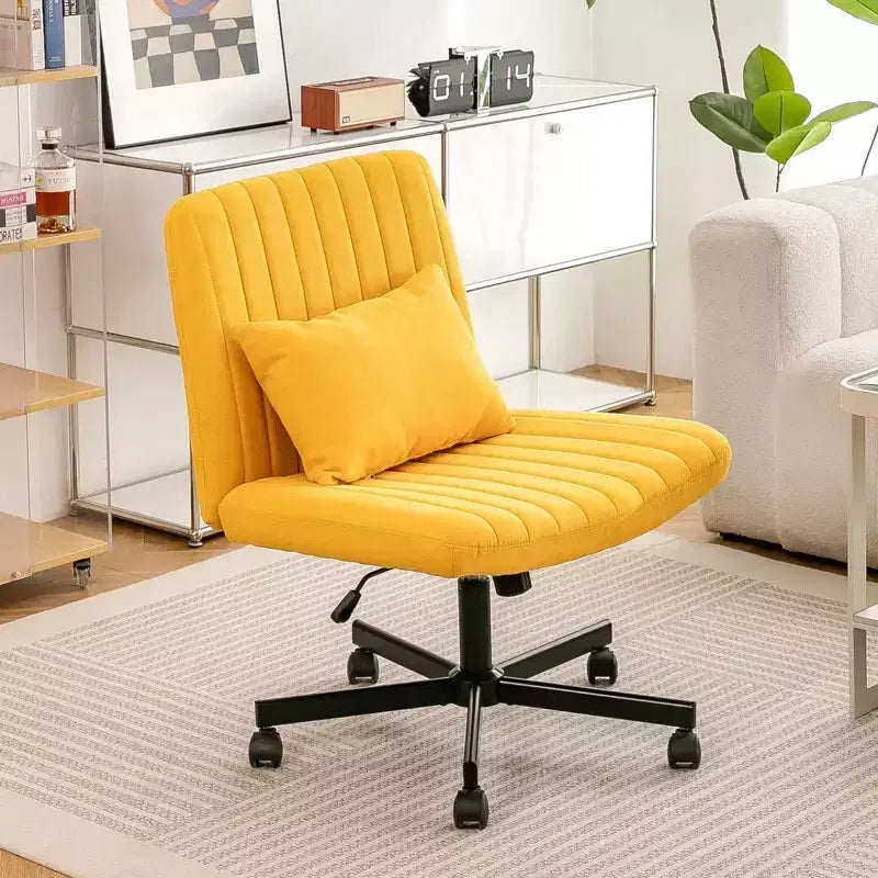 Sedia da ufficio girevole regolabile senza braccioli con gambe incrociate, in tessuto di velluto o lino, per ufficio, studio o monolocale