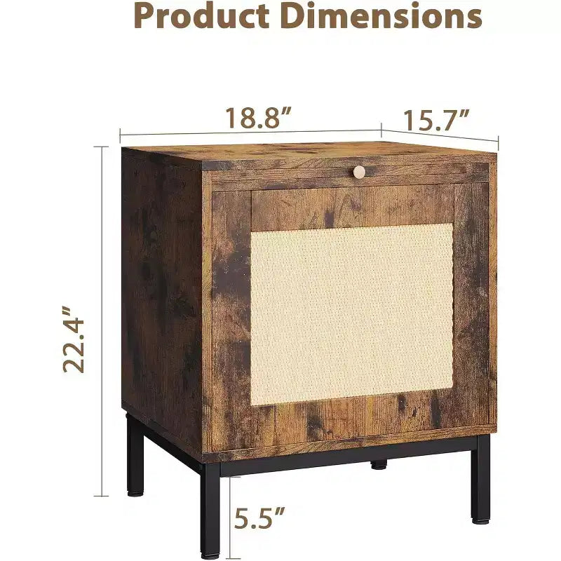 Set di 2 tavolini in rattan in stile rustico con armadietto contenitore, tavolino da comodino o divano per camera da letto o soggiorno, marrone e nero