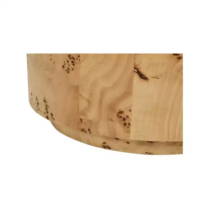 Tavolino rotondo in radica di frassino, finitura naturale, tavolino d'appoggio in stile Art Déco