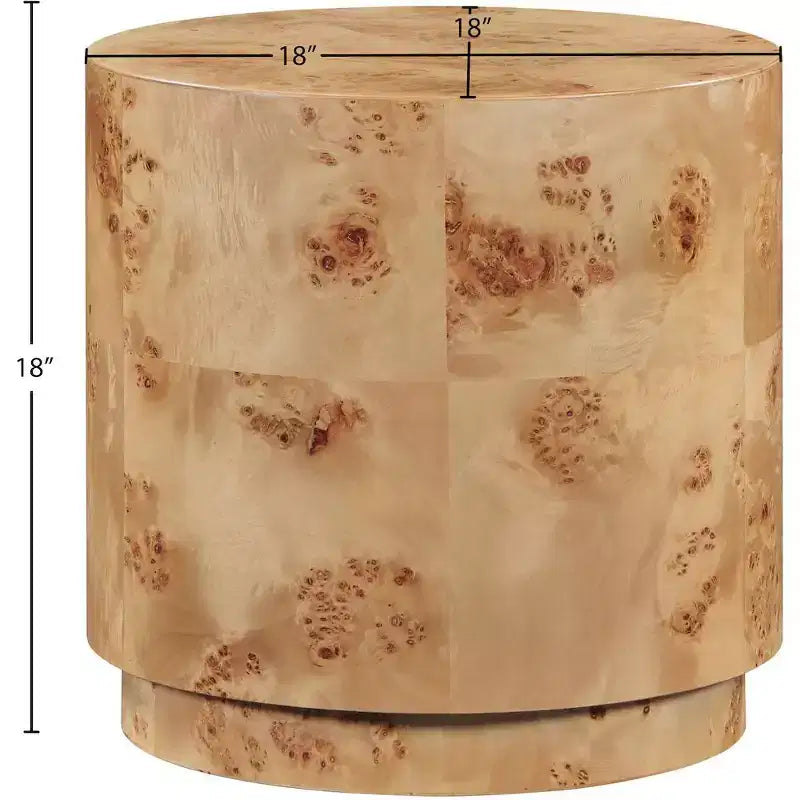 Tavolino rotondo in radica di frassino, finitura naturale, tavolino d'appoggio in stile Art Déco