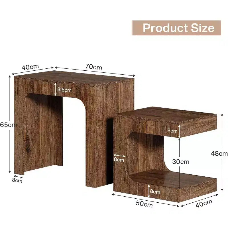 Set di tavolini a incastro Lantine, tavolino da salotto in noce, set di comodini per camera da letto, piccoli spazi, marrone