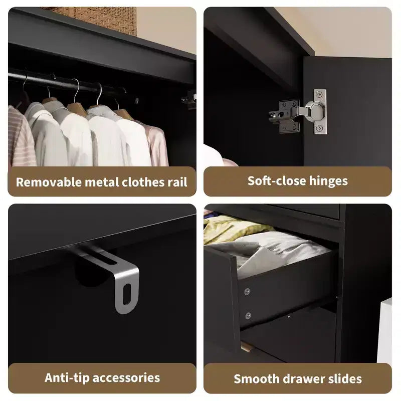 GustoWave Armadio con ante in Rattan e 3 cassetti, Armadio moderno in legno, Armadi alti per camera da letto, Resistente