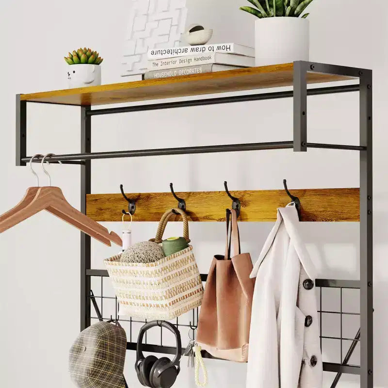 Garvee, attaccapanni da ingresso 5 in 1, con panca e ganci, 184 cm, per scarpe e cappotti, per ingresso, corridoio, camera da letto