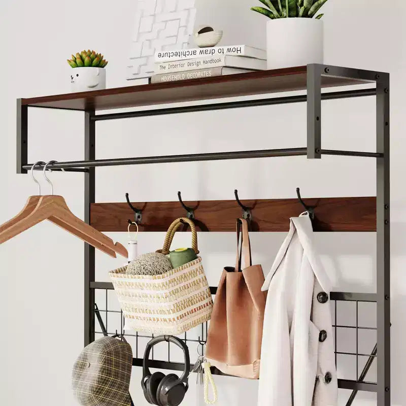 Garvee, attaccapanni da ingresso 5 in 1, con panca e ganci, 184 cm, per scarpe e cappotti, per ingresso, corridoio, camera da letto