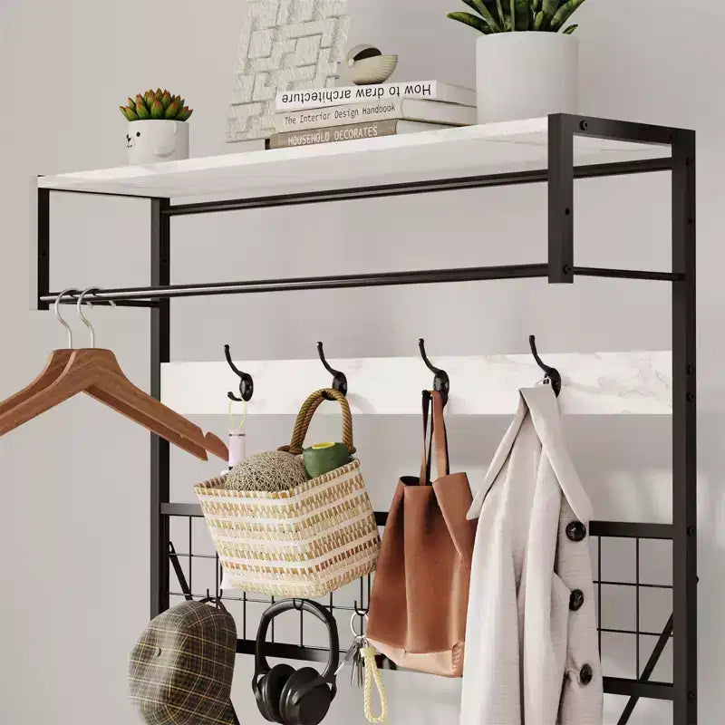 Garvee, attaccapanni da ingresso 5 in 1, con panca e ganci, 184 cm, per scarpe e cappotti, per ingresso, corridoio, camera da letto