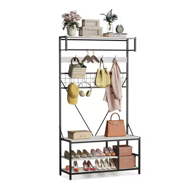 Garvee, attaccapanni da ingresso 5 in 1, con panca e ganci, 184 cm, per scarpe e cappotti, per ingresso, corridoio, camera da letto