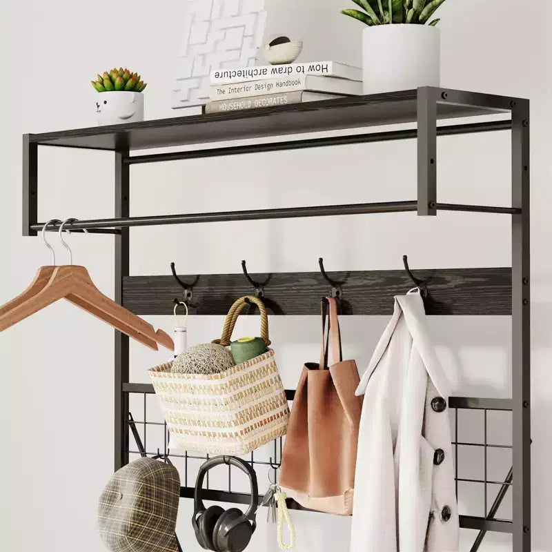 Garvee, attaccapanni da ingresso 5 in 1, con panca e ganci, 184 cm, per scarpe e cappotti, per ingresso, corridoio, camera da letto