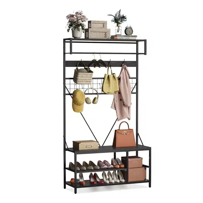 Garvee, attaccapanni da ingresso 5 in 1, con panca e ganci, 184 cm, per scarpe e cappotti, per ingresso, corridoio, camera da letto