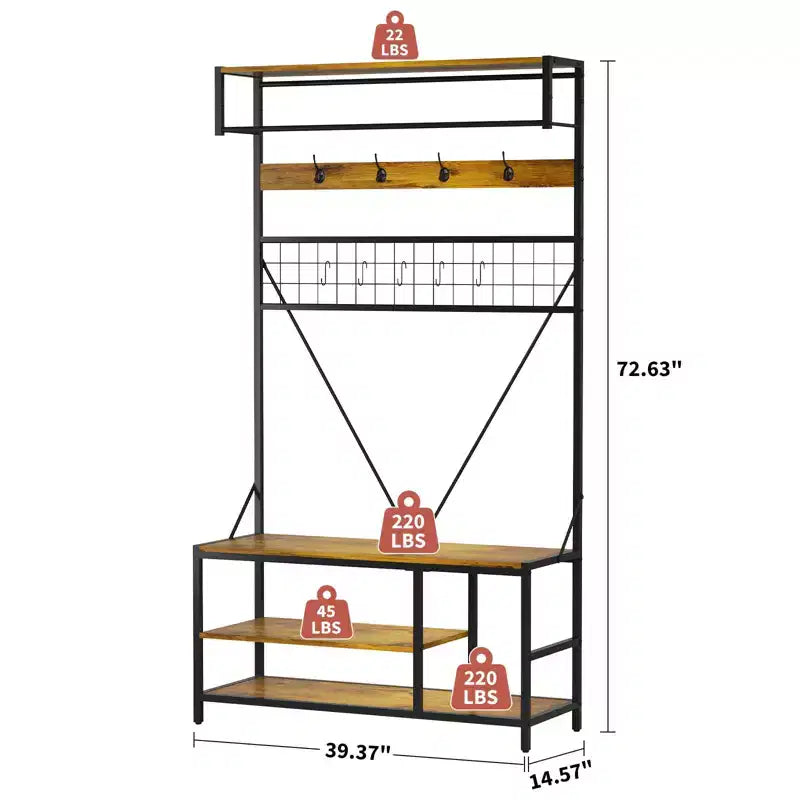 Garvee, attaccapanni da ingresso 5 in 1, con panca e ganci, 184 cm, per scarpe e cappotti, per ingresso, corridoio, camera da letto