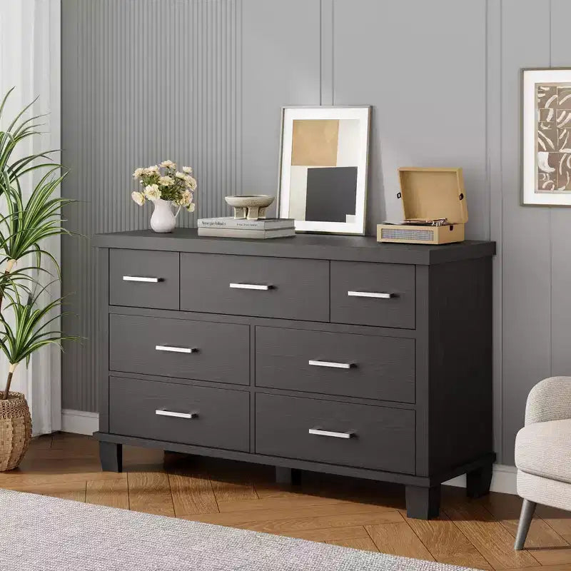 Cassettiera in legno a 7 cassetti per camera da letto, Comò con maniglie in metallo, Organizer per soggiorno, armadio, ingresso, cameretta, Elegante e funzionale