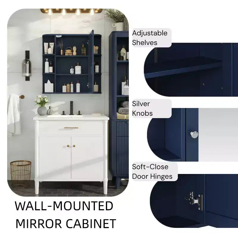Christopher Knight Home Harrison, armadietto a specchio moderno in legno, da parete, per bagno, con ripiani a giorno