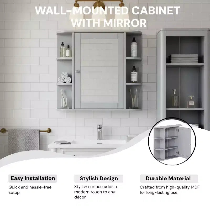Christopher Knight Home Harrison, armadietto a specchio moderno in legno, da parete, per bagno, con ripiani a giorno