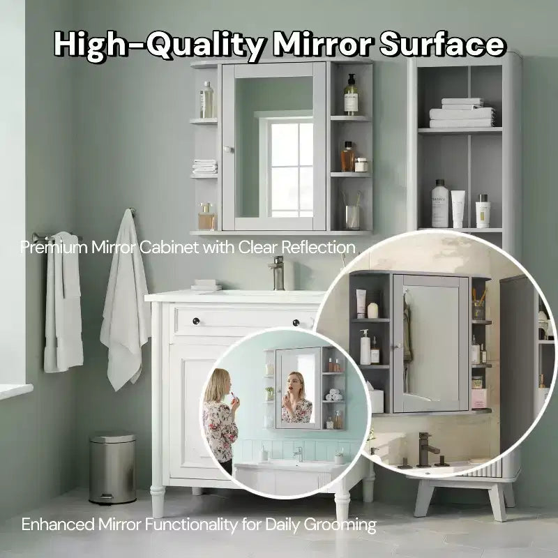 Christopher Knight Home Harrison, armadietto a specchio moderno in legno, da parete, per bagno, con ripiani a giorno