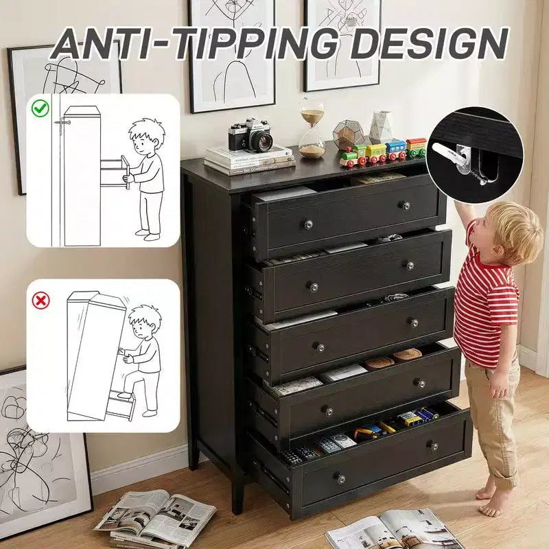 Cassettiera a 5 cassetti da 31,5 pollici con doppi manici, design a pannello incorniciato per camera da letto o corridoio