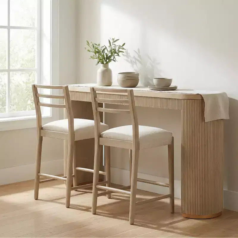 Set da pranzo da 3 pezzi in stile rustico ad altezza bancone, sedie imbottite in legno di gomma con tavolo scanalato