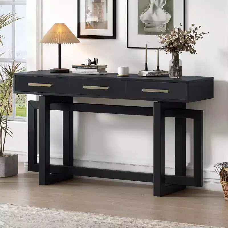 GDFStudio Allen Tavolino Consolle Elegante con Tre Cassetti, in Stile U
