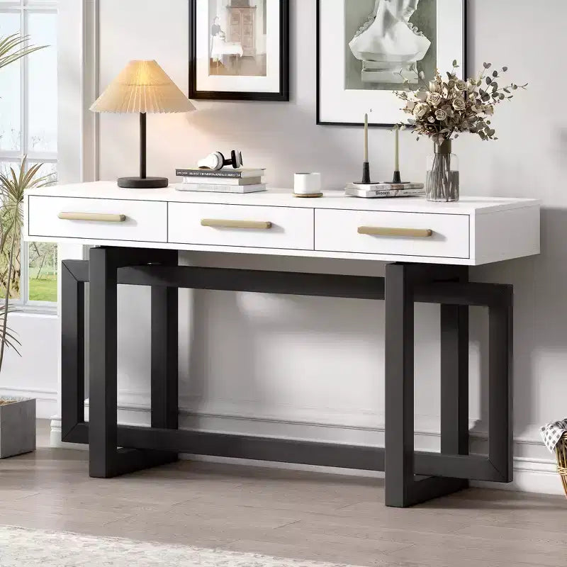 GDFStudio Allen Tavolino Consolle Elegante con Tre Cassetti, in Stile U