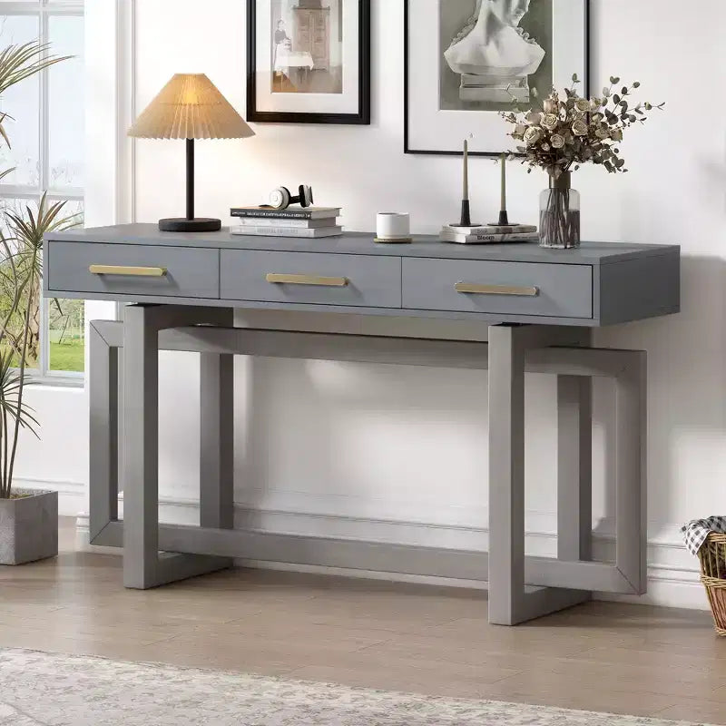 GDFStudio Allen Tavolino Consolle Elegante con Tre Cassetti, in Stile U