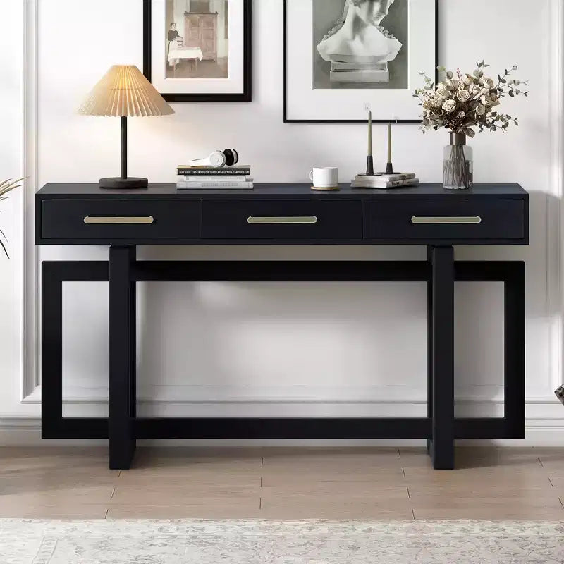 GDFStudio Allen Tavolino Consolle Elegante con Tre Cassetti, in Stile U