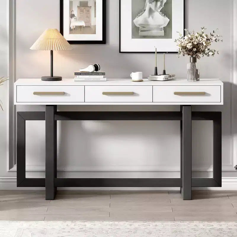 GDFStudio Allen Tavolino Consolle Elegante con Tre Cassetti, in Stile U