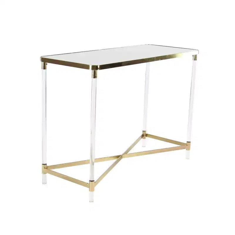 Consolle moderna in acrilico, finitura oro, tavolo da ingresso contemporaneo