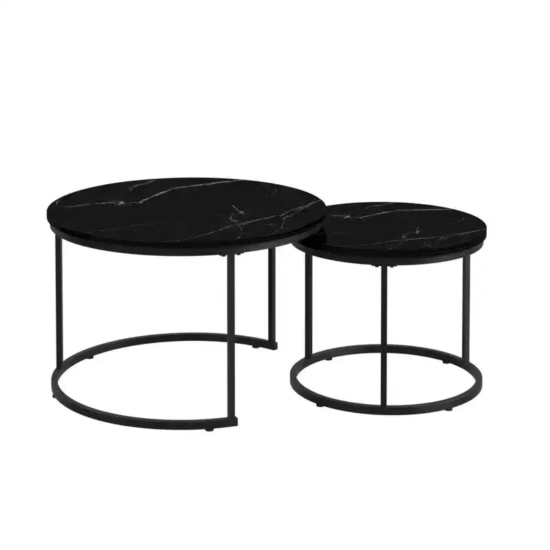 Tavolino da caffè HOMLUX, set di 2 tavolini rotondi in marmo, colore nero/bianco/marrone