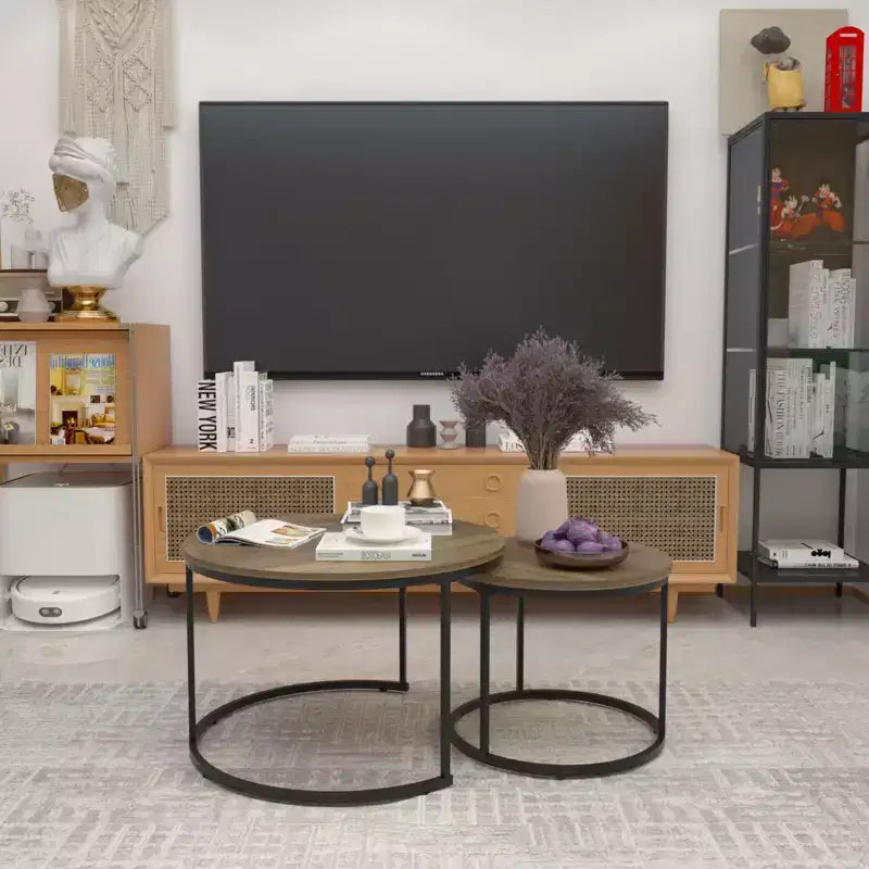 Tavolino da caffè HOMLUX, set di 2 tavolini rotondi in marmo, colore nero/bianco/marrone