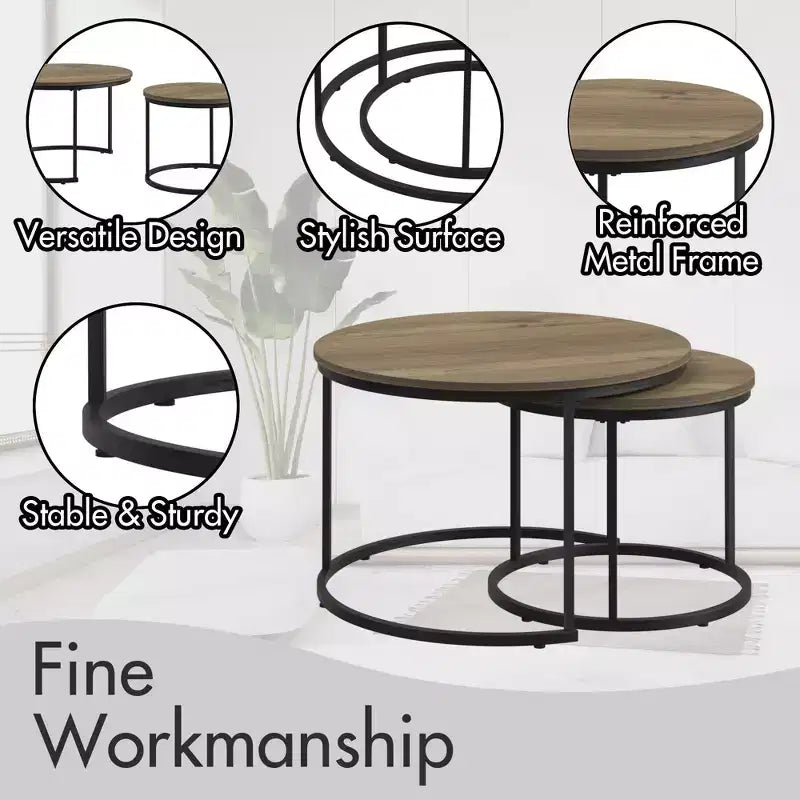 Tavolino da caffè HOMLUX, set di 2 tavolini rotondi in marmo, colore nero/bianco/marrone