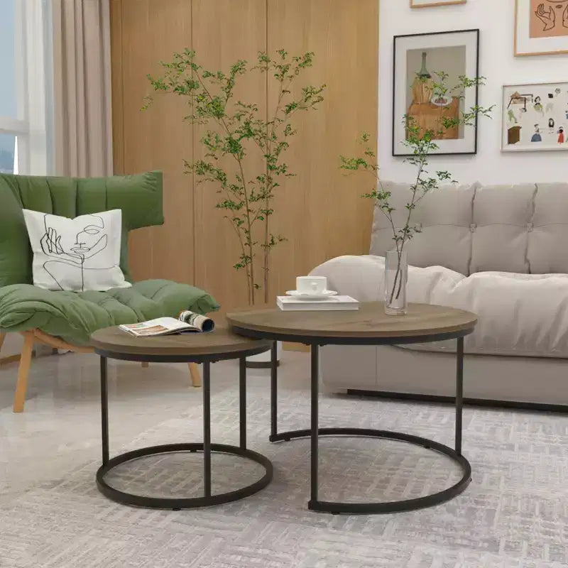 Tavolino da caffè HOMLUX, set di 2 tavolini rotondi in marmo, colore nero/bianco/marrone