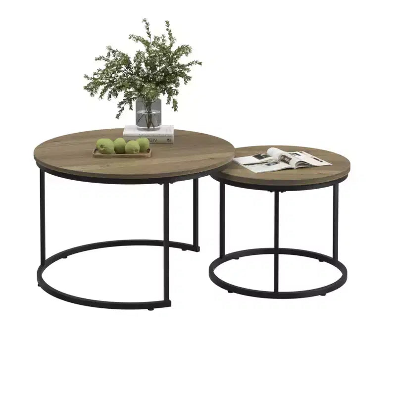 Tavolino da caffè HOMLUX, set di 2 tavolini rotondi in marmo, colore nero/bianco/marrone