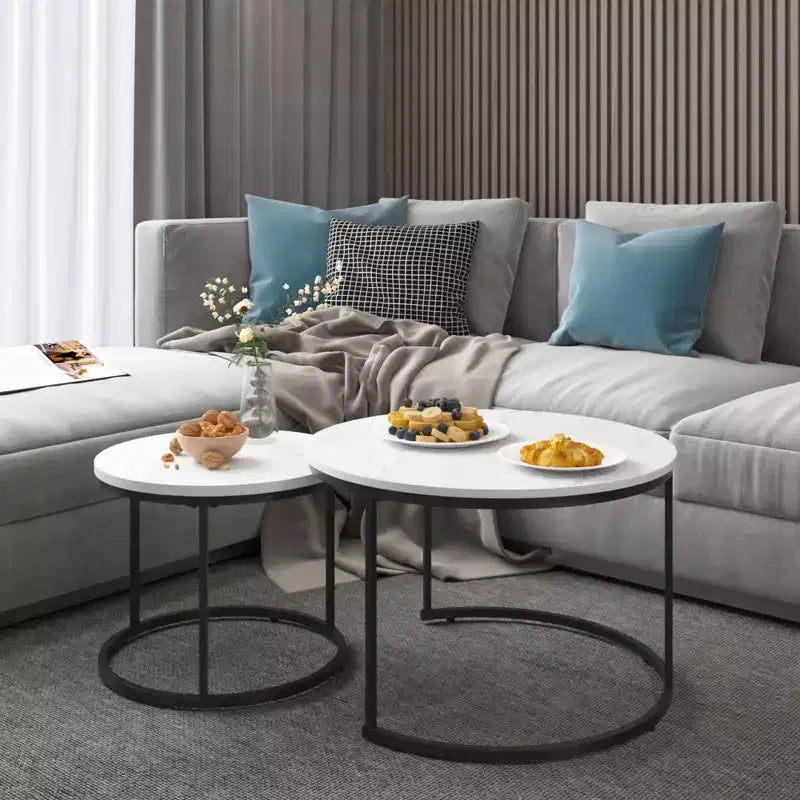 Tavolino da caffè HOMLUX, set di 2 tavolini rotondi in marmo, colore nero/bianco/marrone
