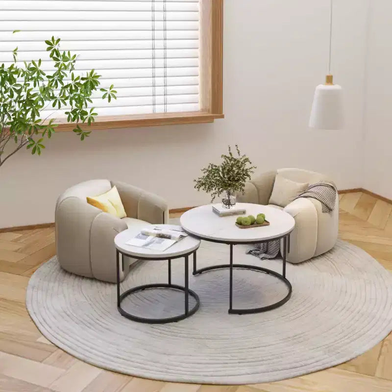 Tavolino da caffè HOMLUX, set di 2 tavolini rotondi in marmo, colore nero/bianco/marrone