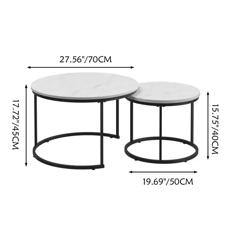 Tavolino da caffè HOMLUX, set di 2 tavolini rotondi in marmo, colore nero/bianco/marrone