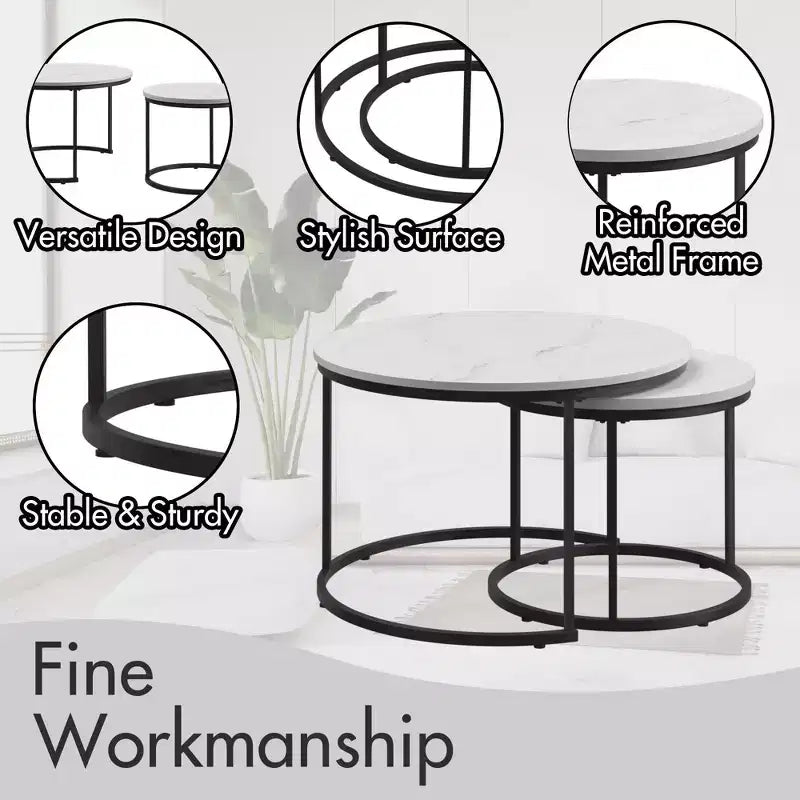 Tavolino da caffè HOMLUX, set di 2 tavolini rotondi in marmo, colore nero/bianco/marrone
