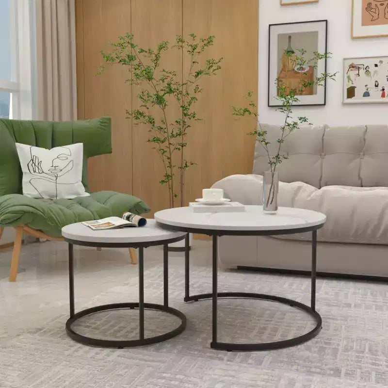 Tavolino da caffè HOMLUX, set di 2 tavolini rotondi in marmo, colore nero/bianco/marrone
