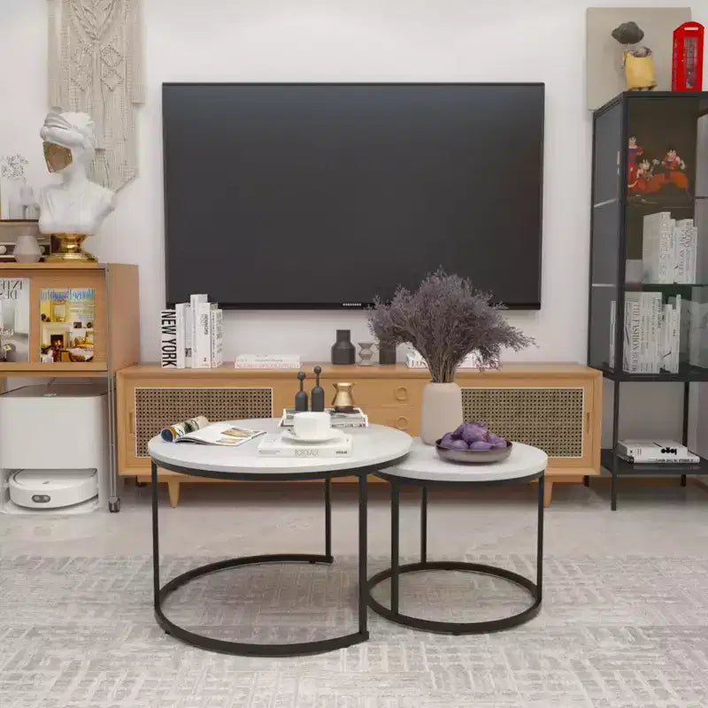 Tavolino da caffè HOMLUX, set di 2 tavolini rotondi in marmo, colore nero/bianco/marrone