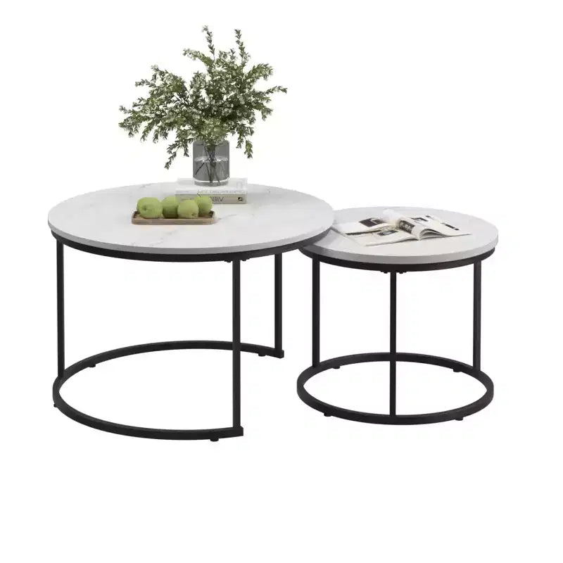 Tavolino da caffè HOMLUX, set di 2 tavolini rotondi in marmo, colore nero/bianco/marrone