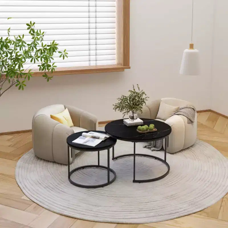 Tavolino da caffè HOMLUX, set di 2 tavolini rotondi in marmo, colore nero/bianco/marrone