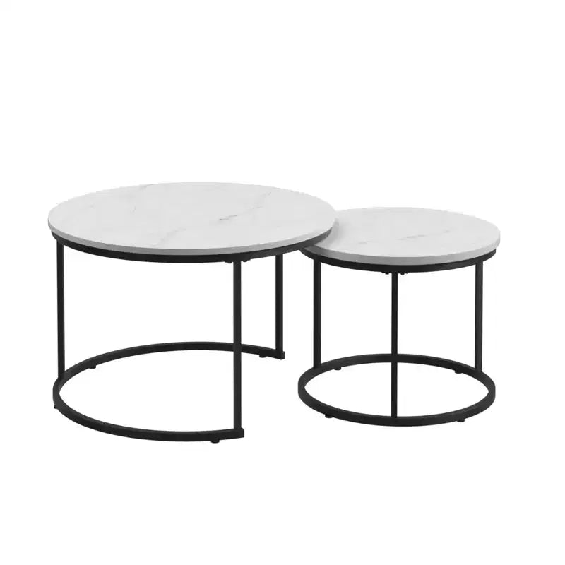Tavolino da caffè HOMLUX, set di 2 tavolini rotondi in marmo, colore nero/bianco/marrone