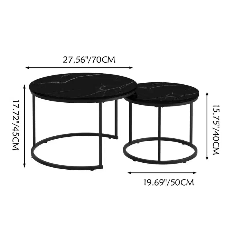 Tavolino da caffè HOMLUX, set di 2 tavolini rotondi in marmo, colore nero/bianco/marrone